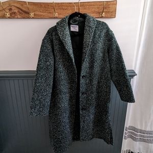 Green and white woven coat